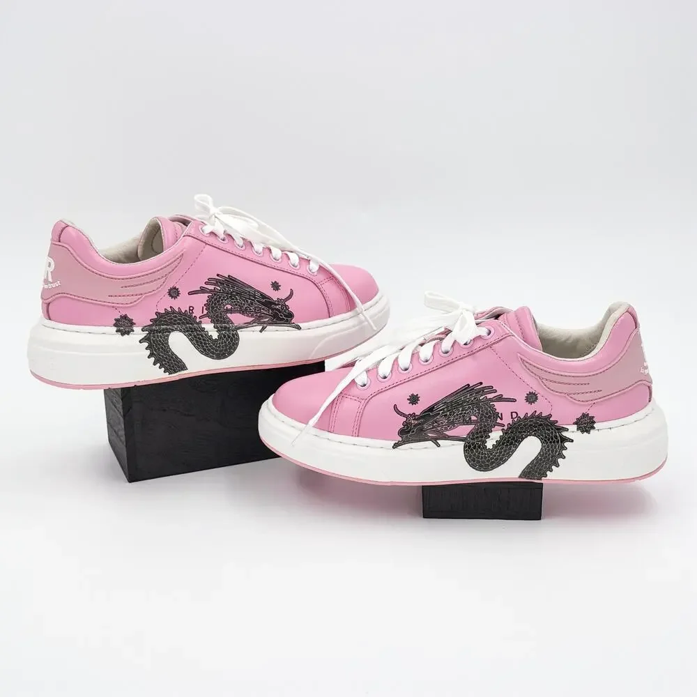 John Richmond JRCH Pink Dragon Print Leather Low Top Sneakers Women’s